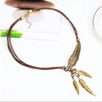 Boho Feather‎ Decor Choker Necklace Vintage Style Rope Chain Ethnic Style Brown Photo 4
