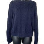 Brooks Brothers Navy Blue Crew Neck Sweater Long Sleeve Pom Women's Size Large Photo 0