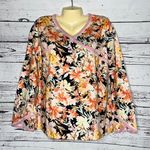 Garnet Hill NWT Size M Floral Print V-Neckline Organic Cotton Knit Top Shirt Photo 0