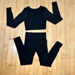 2 PIECE RIbbed Loungewear Workout Athleisure Set Size Small Black Photo 2
