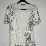 Desigual  White Eyelet Short Sleeve Blouse Womens M Casual Beachy Summer Top Photo 0