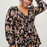 Torrid Black Floral Crinkle Gauze Smocked Long Sleeve Babydoll Top 1X Photo 0