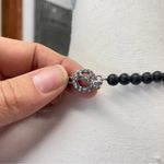 Silver Tone & Black Bead Rosary Beaded Long Necklace Cross Religious Jewelry Photo 3