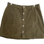 RE Generation Corduroy Mini Skirt Olive Green Button Front A Photo 0