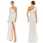Mac Duggal  Pearl Embellished Soft Tie One Shoulder White Evening Dress Gown sz 8 Photo 1