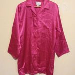 Vintage Forever Young Satin SleepShirt-Medium-Hot Pink-Long Sleeve-80s-Gown Photo 0