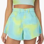 We Wore What NWT  Tie Dye Stretch Twill Denim Flare Bell Shorts Photo 2