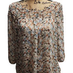 LC Lauren Conrad Lauren Conrad Floral Pleated Sheer Blouse Women's Size L Long Sleeve Top Photo 0