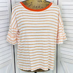 Hem & Thread  Striped Slub Knit Short Ruffle Sleeve T-shirt White Orange Large Photo 0