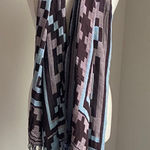 Michael Stars  Aztec Geometric Patterned Scarf with Tassels Blue Brown Photo 0