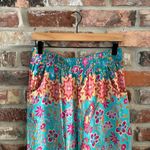 Umgee Boho Blue Floral Paisley Wide Leg Crop Pants, M Photo 2