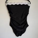 J.Crew NWT  Scalloped One Piece Swimsuit Black White Colorblock Sz L CI109 Photo 4