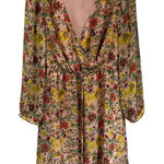 Loft Long Sleeve Floral Wrap Mini Dress Pink Fall Wedding Guest XS Photo 0