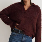 Madewell  Brushed Polo Sweater Size XXS Burgundy Oversized Shaggy Soft Chic Photo 0