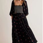Free People  Dahlia Embroidered Maxi Dress Black Combo Smocked Floral  B37 Photo 0