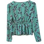 Leith Womens Size Medium long sleeve green scalloped floral button up blouse Photo 2