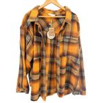 Umgee Plus 2X Mustard Orange Plaid Oversized Shacket Flannel Button Top NWT Yellow Size undefined Photo 3