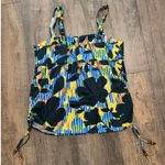 Tulle Floral Print Tank Top Sleeveless Casual Blouse Medium Boho Indie Festival Blue Photo 1