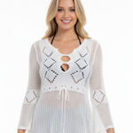None White boho crochet knit swim cover up dress Photo 0