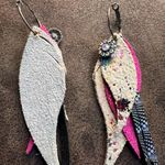 Handmade New Feather Faux Leather Dangle Earrings Photo 3