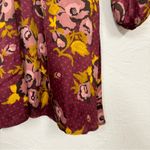Free People  Red Floral Balloon Sleeve Mini Dress Womens 2 Peasant Satin Burgundy Photo 3