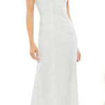 Mac Duggal  Size 6 49093 White Embellished Neck Sleeveless Trumpet Gown NWT FLAW Photo 0