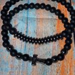 Black Matte Agate with Onyx Bead Cross Bracelet Black Photo 3