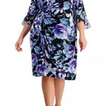 Connected Apparel Gathered-Waist 3/4-Sleeve Sheath Dress Navy Periwinkle Sz 14 Photo 0