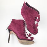 Coach Lena Victorian Peep Toe Lace Up Heeled Booties Red Wine Suede Leather 5.5 Photo 3