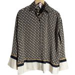 H&M Black Beige Geometric Print Blouse Wide Leg Pants Set Oversized XS Photo 4