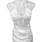 ZARA  White Halter Sleeveless Cutout Open Back Ruched Mini Bodycon Dress Size S Photo 0