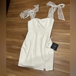Lulu's White Sheath Mini Dress Square Neck Sheer Pearl Studded Bow Straps Photo 2