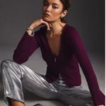 Anthropologie  Maeve Size XL Zip Zipper Front Cardigan Sweater Ribbed Purple Photo 2