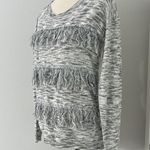 Gianni Bini New GB Medium Gray, White, Fringe Stripe Long Sleeve Sweater Photo 2