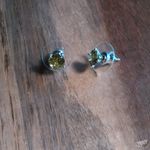 Peridot Color Simulated Diamond Sterling Silver Stud Earrings Photo 10