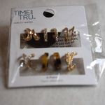Time & Tru NIP 6pr. Gold Tone Multi Style Rhinestone Accents Post Party Earrings Photo 0