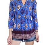 Anthropologie Maeve Woodland Walk Blue Boho Popover Button Top Size 8 Photo 14