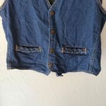 Womens Dark Wash‎ Denim Vest Sleeveless Jean Button Up Braided Pockets S Western Blue Photo 4