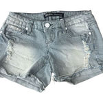 ZCO Jeans Premium Blue Striped Denim Jean Shorts Distressed Junior Size 1 Cotton Photo 0