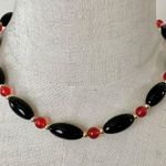 Black orange and gold tone vintage beaded necklace Photo 0