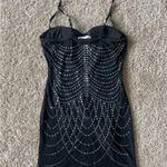 12th Tribe  Shake It Sheer Mini Dress Black with Silver Rhinestones Medium Photo 3