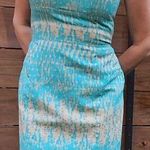 Chic 60s Turquoise/Tan Professional Office Work Bodycon Sleeveless Dress Size 8 Blue Photo 0
