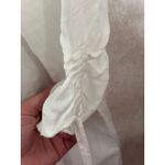 August Silk Womens Top Linen Blend White 3/4 Sleeve Tie Neck Medium Flowy Resort Photo 3