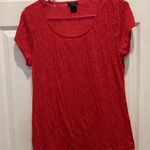 Ann Taylor Women's Size Large Raspberry Red Pink Burn Out Short Sleeve Top Photo 0