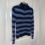 L.L.Bean Blue Stripe Classic Cotton Americana Cable Knit Full Zip Sweater Jacket Photo 4