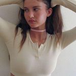 frankie's bikinis Viola Waffle Long Sleeve Crop Top in Smitten Size XL Neutral Photo 7
