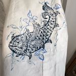 Coldwater Creek  Capri Pants Sz 12 Tie Bottoms White Koi Fish Coastal Stretch Photo 1