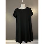 SO  T-Shirt Dress Women’s Large Black Ribbed Knit Stripe Neck Short Sleeve Mini Photo 1