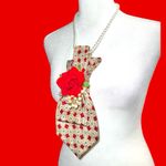 “Dainty Dapper”Elegant Red and Gold tie Necklace with Floral Accent Photo 3