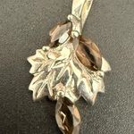 925 Sterling Silver Smoky Quartz Marquis Grape Vine Leaf Small Pendant 3g. Photo 1